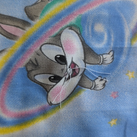 Vintage 90's Reversible Patchwork Looney Tunes Characters Baby Blanket Blue Pink - Picture 14 of 16
